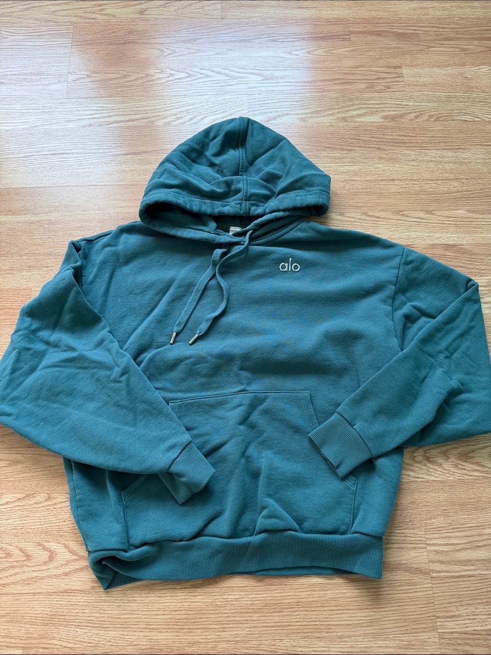 ALO Yoga Men's Teal Green Hooded Pullover Sweatshirt